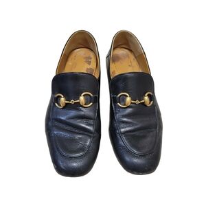 Gucci Black Leather Loafers with Gold Hardware